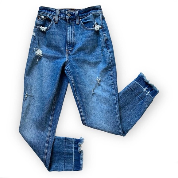 Abercrombie & Fitch Denim - Abercrombie & Fitch Curve Love High Rise Mom Blue Distressed Jeans Size 24/ 00